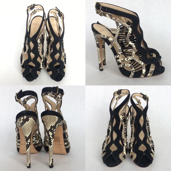 Alexandre Birman Loretta Black Suede Python Heel